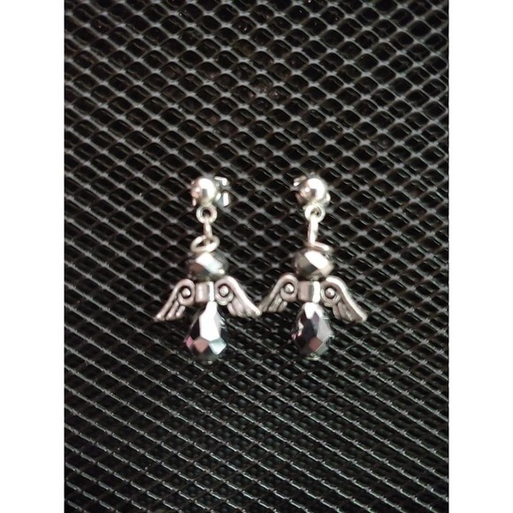 Tiny pewter-colored angel earrings - Picture 1 of 6